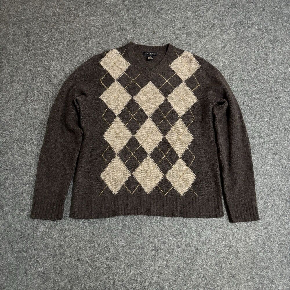 Banana Republic Luxury Blend Sweater Men’s Sz Medium Cashmere Angora Hair Argyle